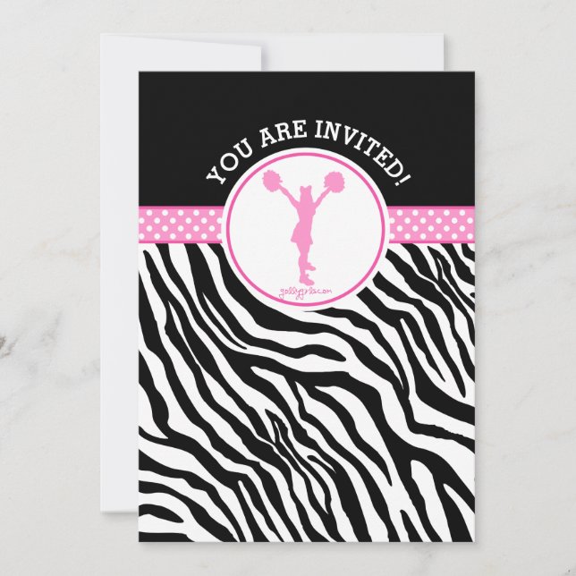 Personalised Zebra Print Cheer or Pom in Pink Invitation (Front)