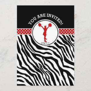 Personalised Zebra Print Cheer or Pom in Red Invitation