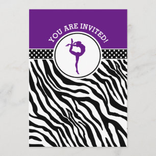 Personalised Zebra Print Gymnastics in Purple Invitation