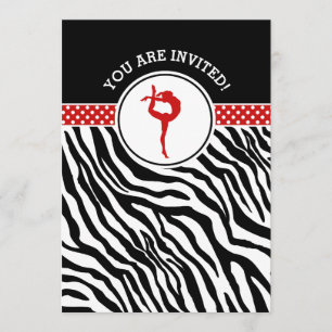 Personalised Zebra Print Gymnastics in Red Invitation