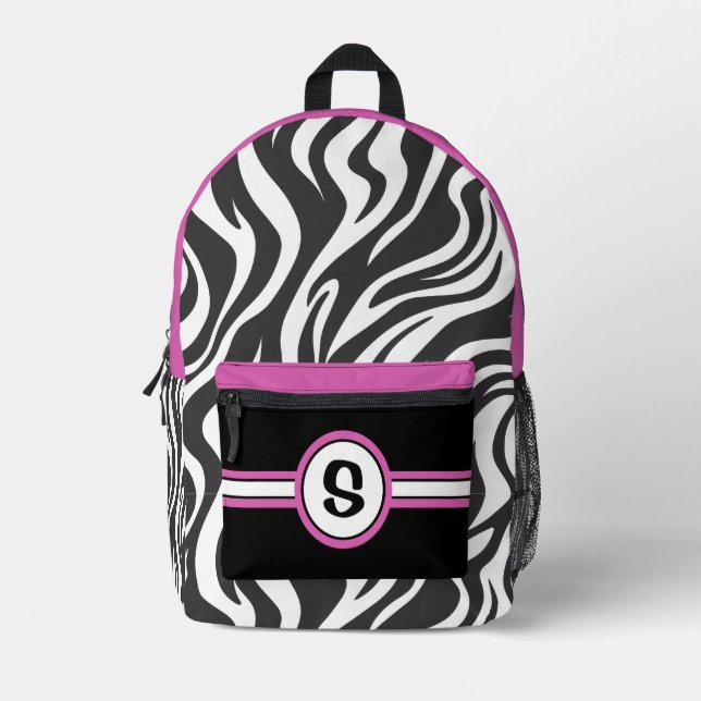Personalised Zebra Print & Hot Pink Printed Backpack (Front)