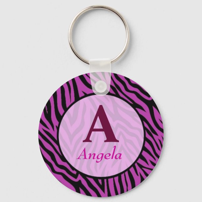 Personalised Zebra Print name Key Ring (Front)