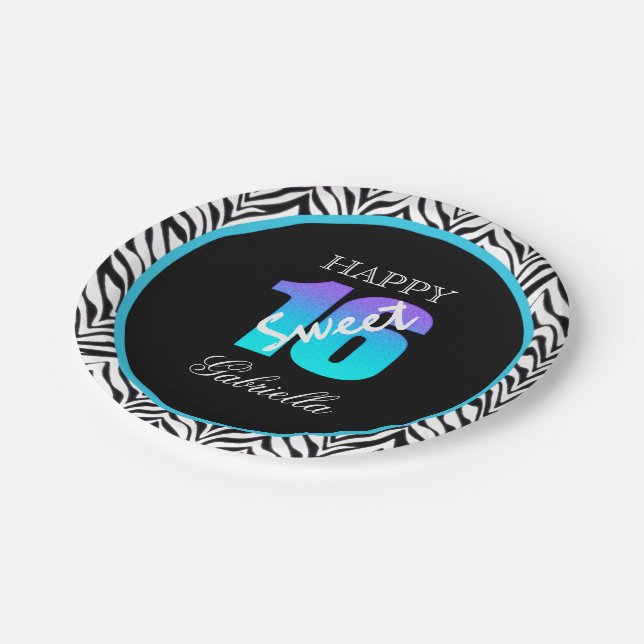 Personalised Zebra Sweet 16 Birthday Paper Plates (Angled)