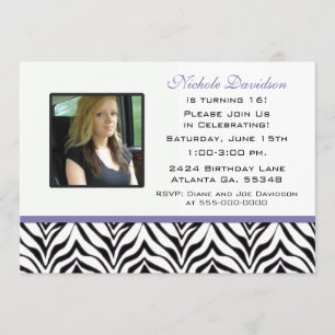 Personalised: Zebra Sweet 16 Party Invitation