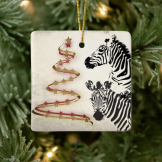 Personalised Zebras and Ribbon Christmas Trees Ceramic Ornament