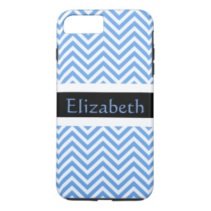 Personalised Zigzag Chevron Pattern Blue & White iPhone 8 Plus/7 Plus Case