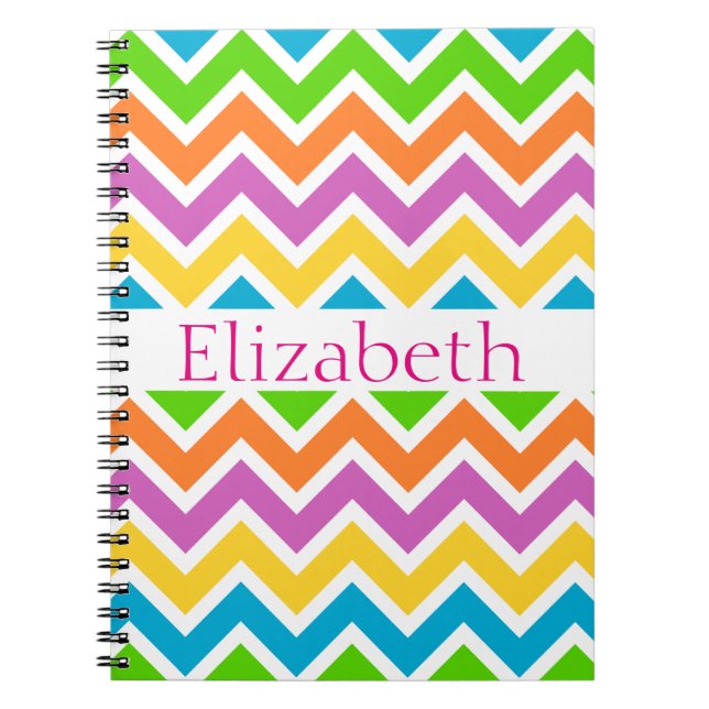 Personalised Zigzag Chevron Pattern Colourful Whit Notebook (Front)