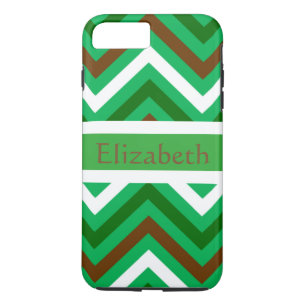 Personalised Zigzag Chevron Pattern Green & White iPhone 8 Plus/7 Plus Case