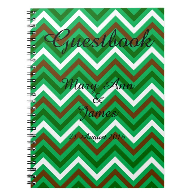 Personalised Zigzag Chevron Pattern Green White Notebook (Front)