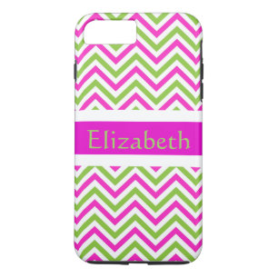 Personalised Zigzag Chevron Pattern Pink & White iPhone 8 Plus/7 Plus Case