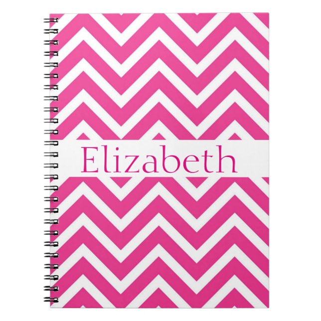 Personalised Zigzag Chevron Pattern Pink White Notebook (Front)