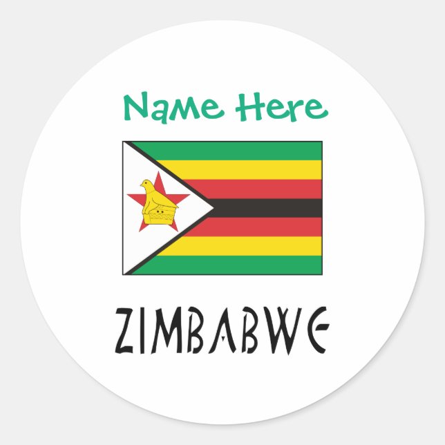 Personalised Zimbabwe Flag Name Classic Round Sticker (Front)
