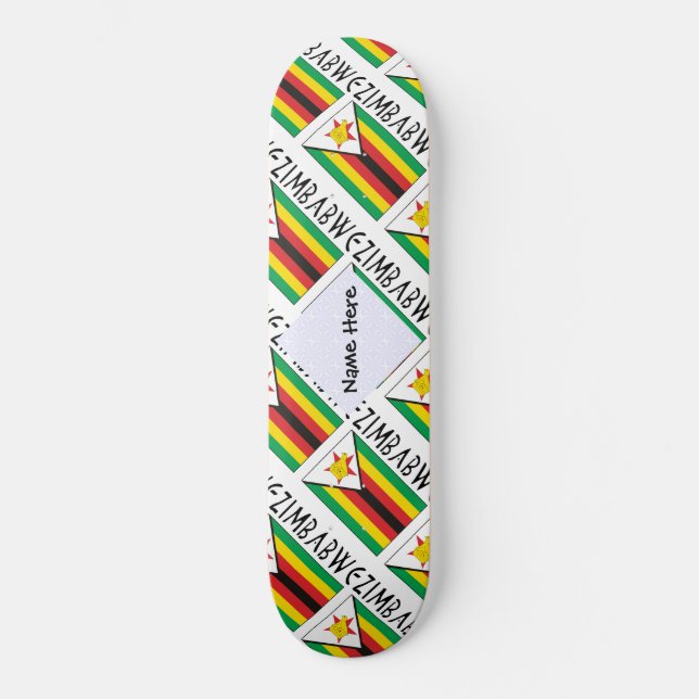 Personalised Zimbabwe Flag Tiled Skateboard (Front)