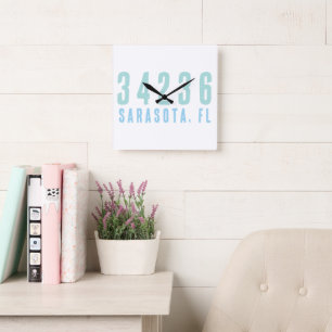 Personalised Zip Code, City, State Coastal Blues Square Wall Clock