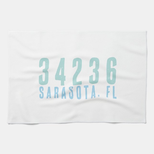 Personalised Zip Code, City, State | Coastal Blues Tea Towel (Horizontal)