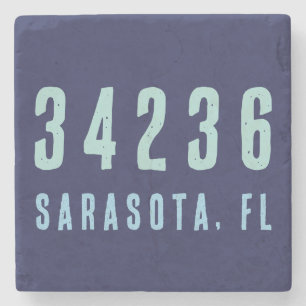 Personalised Zip Code, City, State   Navy Blue Stone Coaster