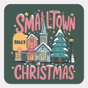 Personalised Zipcode Small Town Christmas Pink  Square Sticker