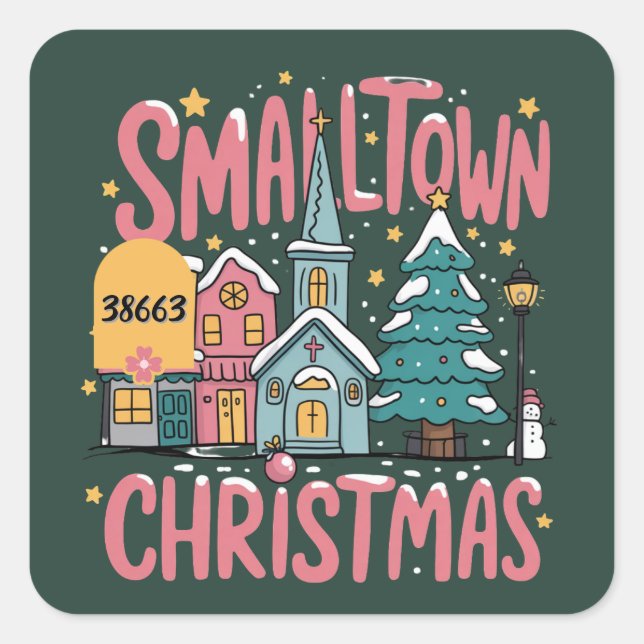 Personalised Zipcode Small Town Christmas Pink  Square Sticker (Front)