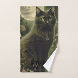 personalised zodiac black cat  hand towel