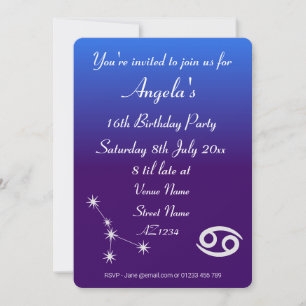 Personalised Zodiac Cancer Galaxy Party Invitation