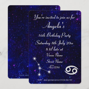 Personalised Zodiac Cancer Galaxy Party Invitation