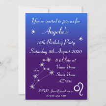 Personalised Zodiac Leo Galaxy Party Invitation