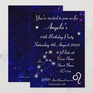 Personalised Zodiac Leo Galaxy Party Invitation