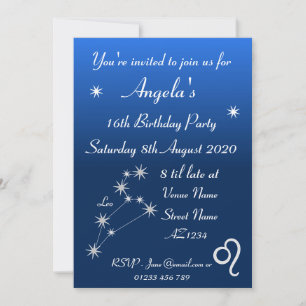 Personalised Zodiac Leo Galaxy Party Invitation
