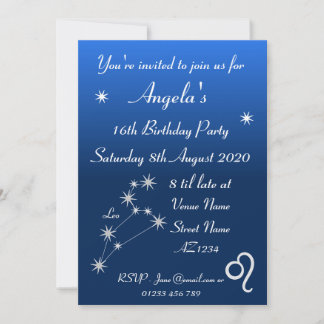 Personalised Zodiac Leo Galaxy Party Invitation