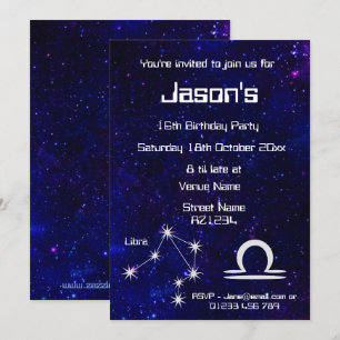Personalised Zodiac Libra Galaxy Party Invitation