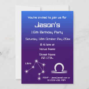 Personalised Zodiac Libra Galaxy Party Invitation