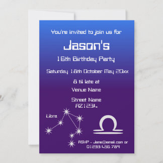 Personalised Zodiac Libra Galaxy Party Invitation