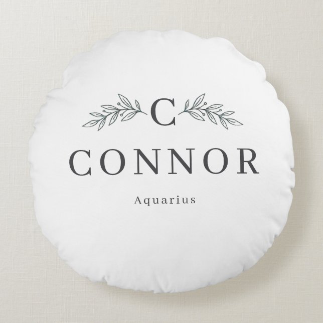 Personalised Zodiac Monogram Round Pillow (Front)