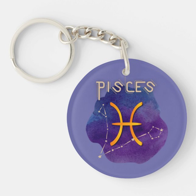 Personalised Zodiac Sign Pisces Constellation Key Ring (Front)
