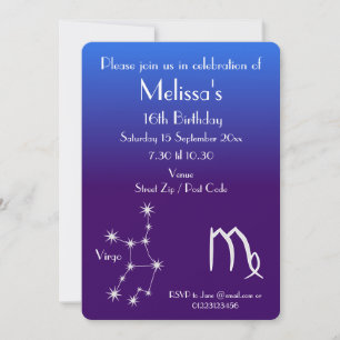 Personalised Zodiac Virgo Galaxy Party Invitation