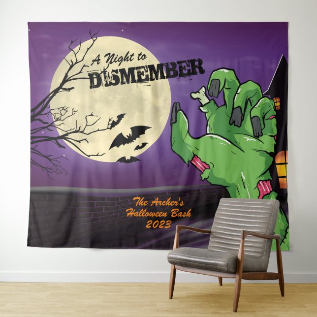Personalised Zombie Halloween Party Photo Backdrop Tapestry (In Situ (Horizontal))