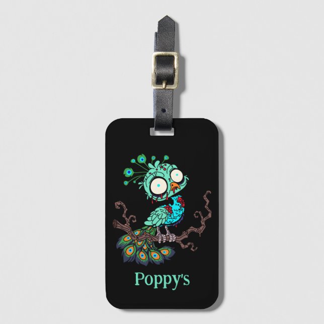Personalised Zombie Peacock Luggage Tag (Front Vertical)