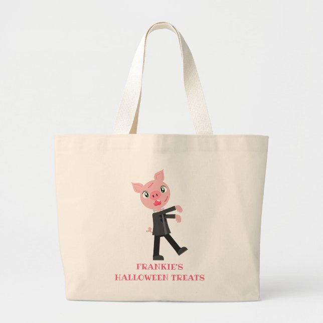 Personalised Zombie Pig Halloween Costume Kids Large Tote Bag (Front)