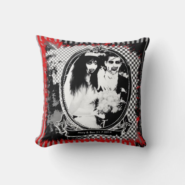 Personalised ZOMBIE wedding bride groom Cushion (Front)