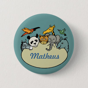 personalised zoo family animals 6 cm round badge