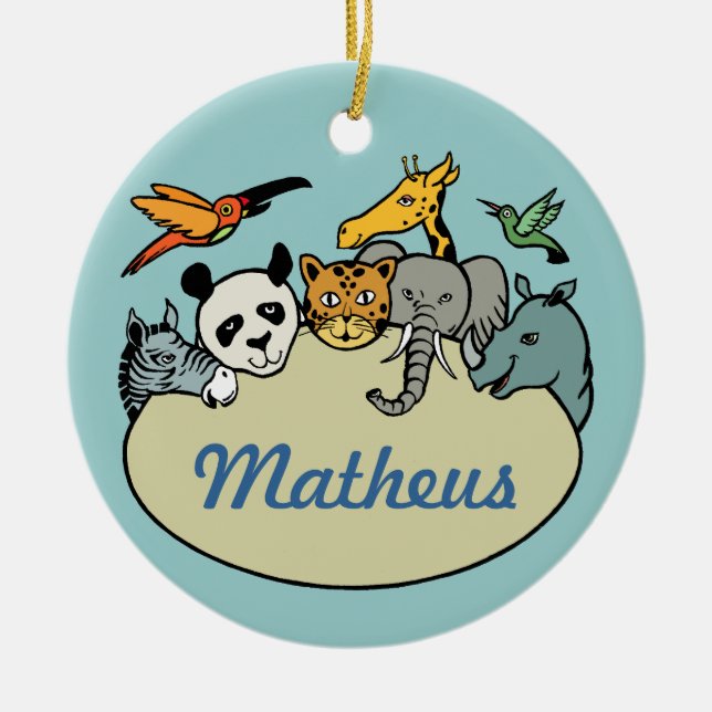 Personalised zoo family animals ceramic ornament (Front)