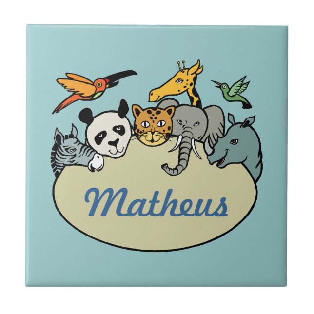 personalised zoo family animals tile (Front)