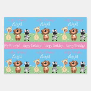 Personalised Zoo Themed Kids Wrapping Paper Sheet