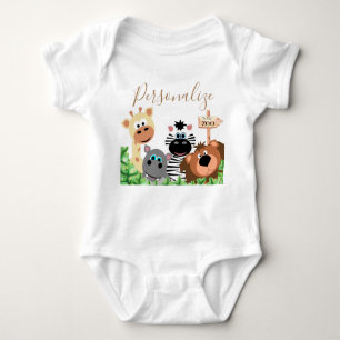 Personalised Zoo Themed Typography Editable Baby Bodysuit