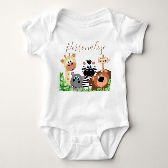Personalised Zoo Themed Typography Editable Baby Bodysuit (Front)