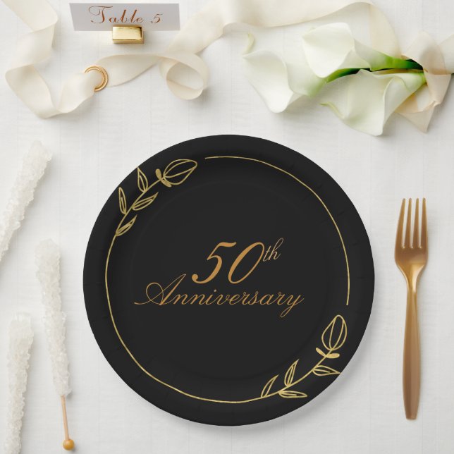 Personalises Anniversary with Golden Frame Paper Plate (Wedding)