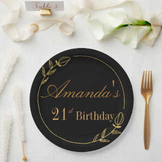 Personalises Birthday with Golden Frame Paper Plate
