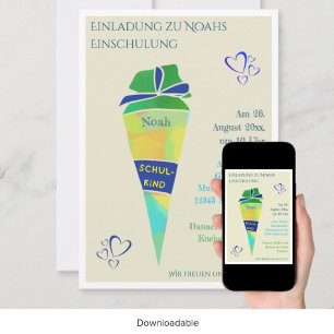 Personalisierbare Einladung Einschulung Junge Invitation
