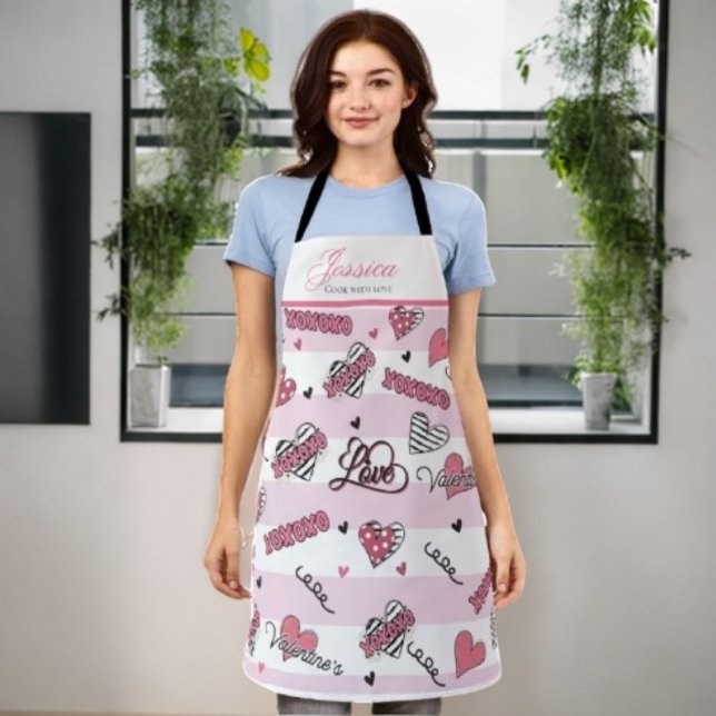  Personaliz Stylish XOXO Valentine's Day Pattern Apron (Creator Uploaded)