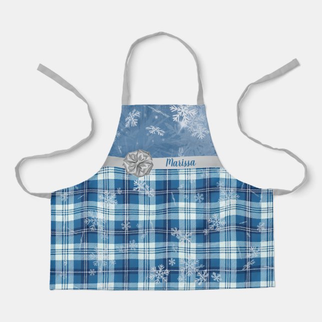 Personaliza Navidad Elegante Cuadriculado Azul  Apron (Front)